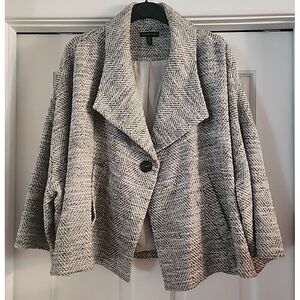 S/P Eileen Fisher Soft White &‎ Black Herringbone Swing Jacket Silk lining EUC